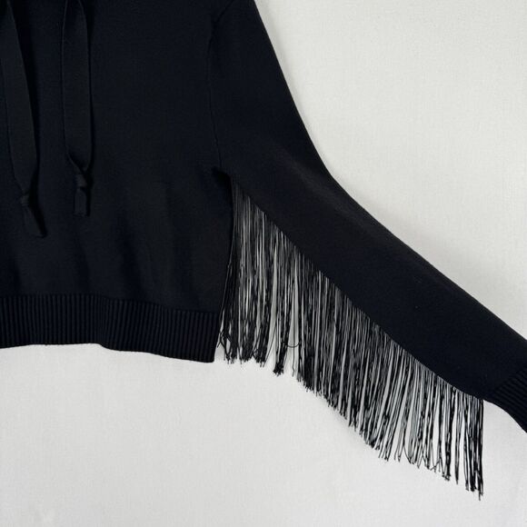 Zara Sweater Womens Small Black Chain Fringe Boho Western Soft Stretch Hoodie - Picture 4 of 10
